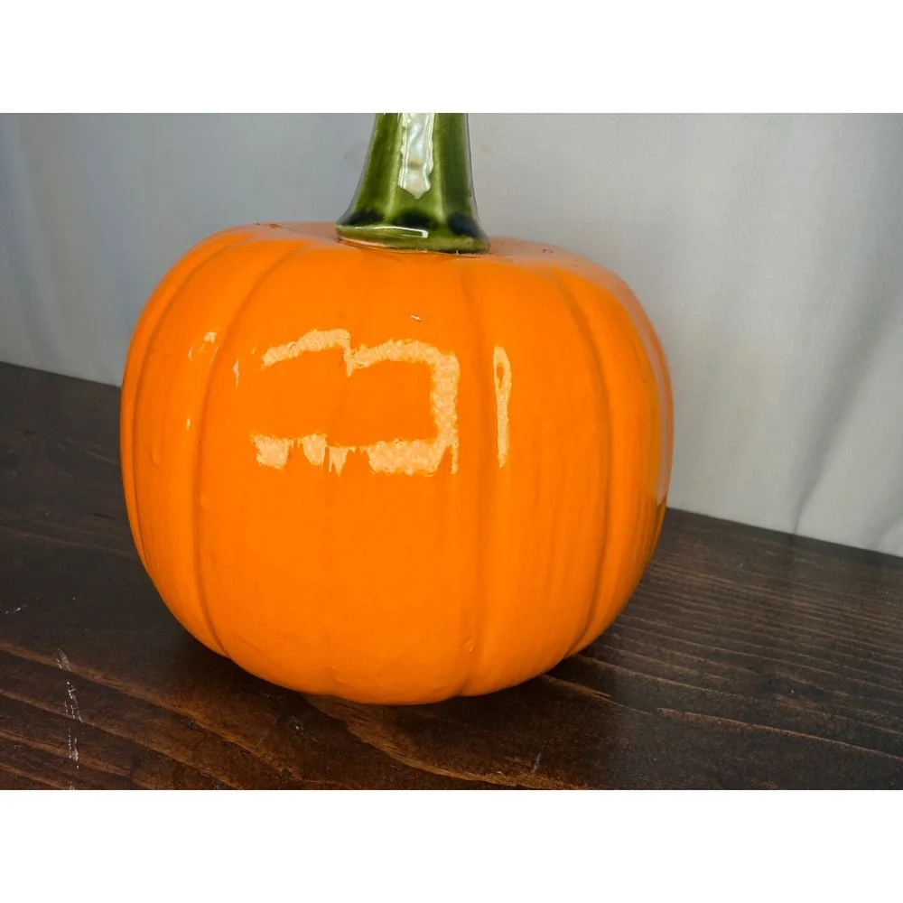 Ceramic Jack-O-Lantern Halloween Pumpkin Lantern Orange Glossy Decor 6 Inch